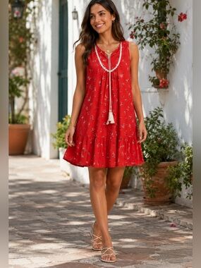 Chic Red Floral Sleeveless Dress NWOT